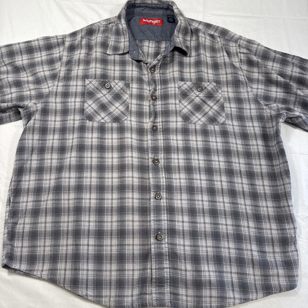 FLANNEL SHIRT Wrangler Wrancher Mens 2XLGray Plaid CABINCORE